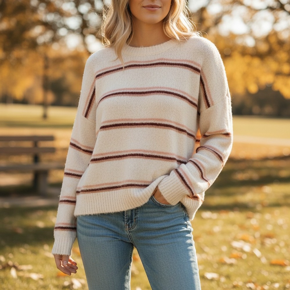 Cloud Chaser Womens XL Cream Striped Chenille Knit Sweater /#26933